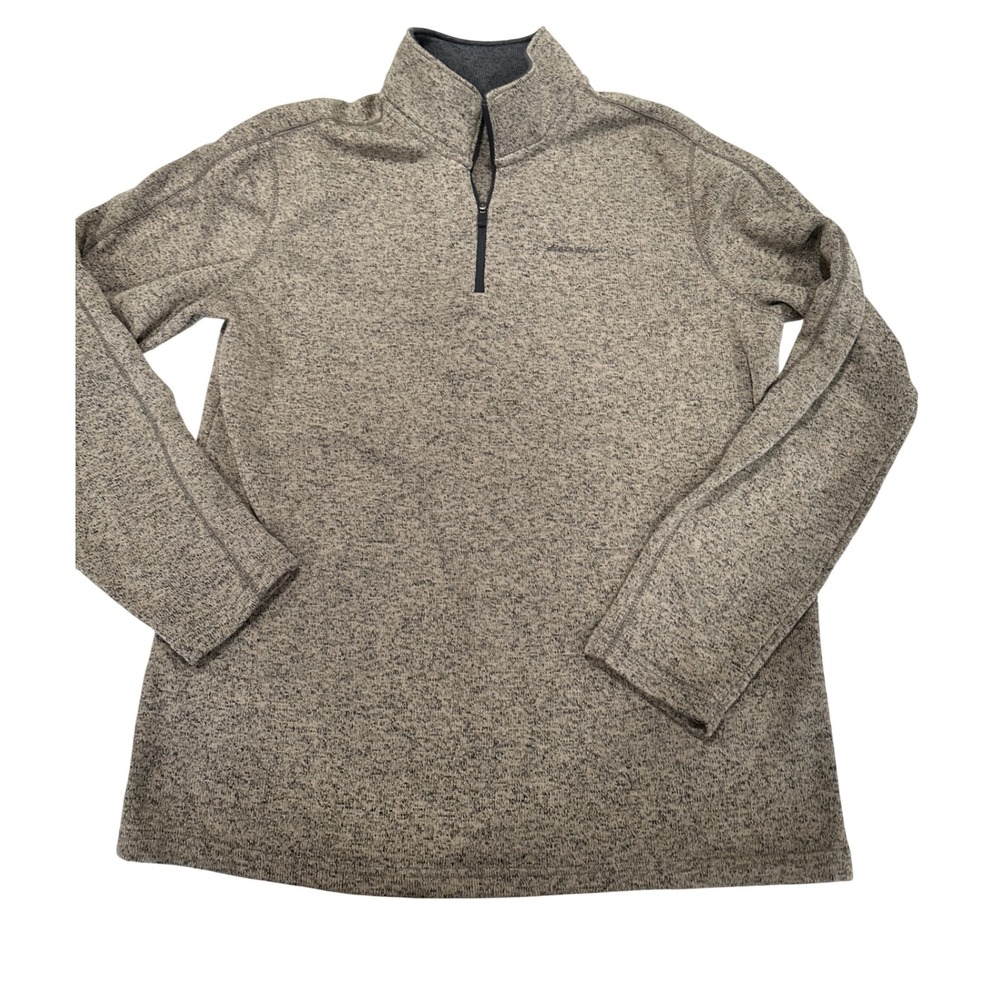 Eddie Bauer Mens TXL Heathered Brown 1/4‎ Zip Pullover Sweater Fleece